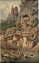 Vista de la iglesia de roca y las ruinas del castillo en Idar-Oberstein